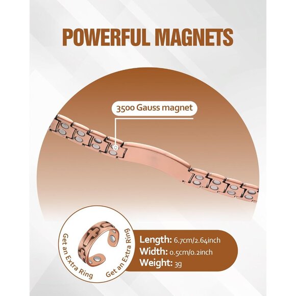 2X Copper Magnetic Bracelet for Men – Adjustable Cross Jewelry Gift, 4000 Gauss - Picture 7 of 8